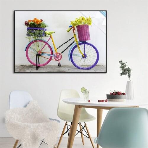 Bicycle Christmas Santa Bike Silhouette Tulips Wall Pictures for Living Room Bedroom Kitchen Decoration Modern Canvas Wall Art