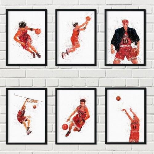 Watercolor Cartoon Slam Dunk Wall Art Home Decor Canvas Painting Cartoon Art Nordic Decoration Nursery Kids Room Poster A536