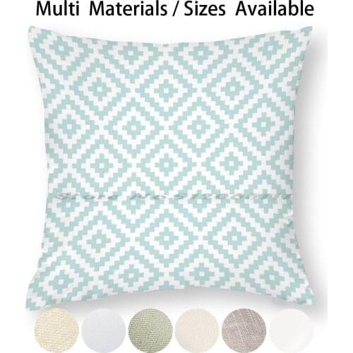 Aztec Symbol Block Ptn Duck Egg Blue & Wt I Pillow Case Throw Pillow Cover Cotton Linen Flax Aztec Aztec Art Tribal Art Aztec