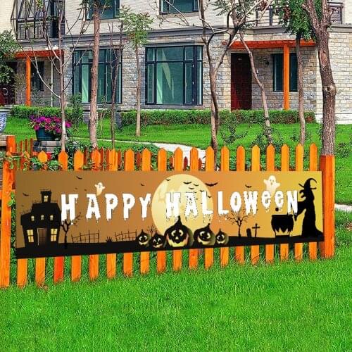 New Outdoor Halloween Banner Pull Flag Decorations Celebrate Party Hanging Decor Porch Background Supplies Signs Foldable