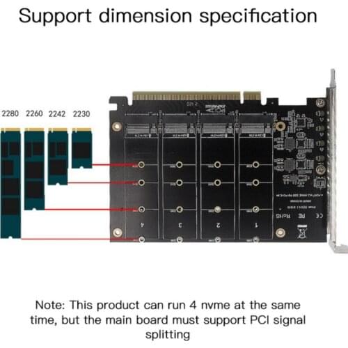 PCI-E signal split array card PH44 NVME 4 disk array card supports SSD/M.2 PCI-E device of M.2 NVME protocol of hard disk 4-disk
