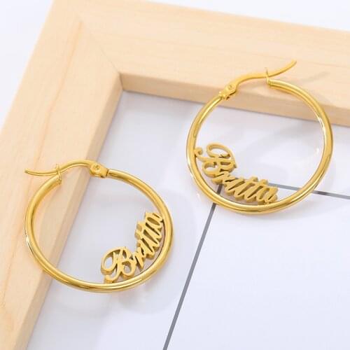 Custom name Earrings hoop Silver Gold Stainless Steel Customized Personalized Earrings Name Hoops Bridesmaid Gift Mothers Gift