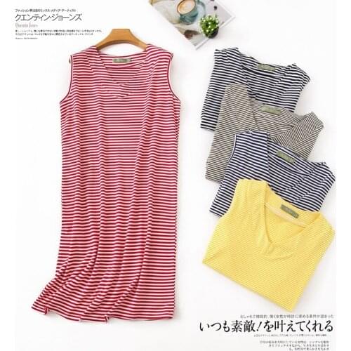 Women Striped Simple Vest Dress Sleeveless Nightdress Girls Summer Plus Size Cotton Sleepwear Home Service Loungewear