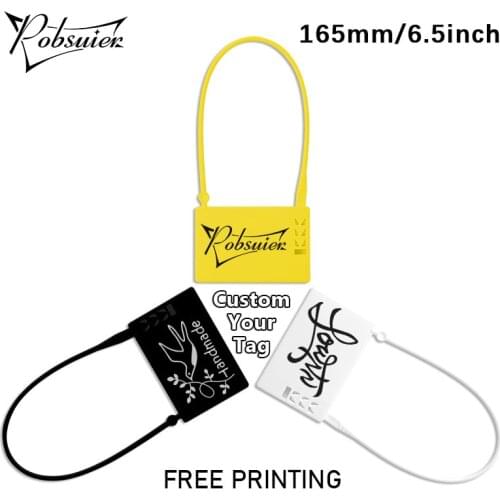 Pobsuier 100 Custom Plastic Hang Tags for Clothing Garment Apparel Bag White Black Security Logo Gift Travel Labels 165mm/6.5"