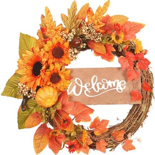 Sunflower Maple Leaf Wreath Emulational Wall Mount Decoration Thanksgiving Day Holiday Pendant Wreath Branch Artificial Wreath