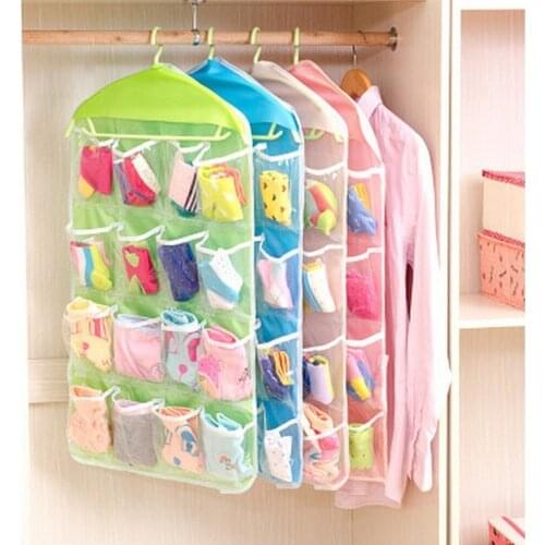 Transparent visual storage bag 16 grid hanging bag behind wardrobe door underwear socks storage hanging bag wall hanging type
