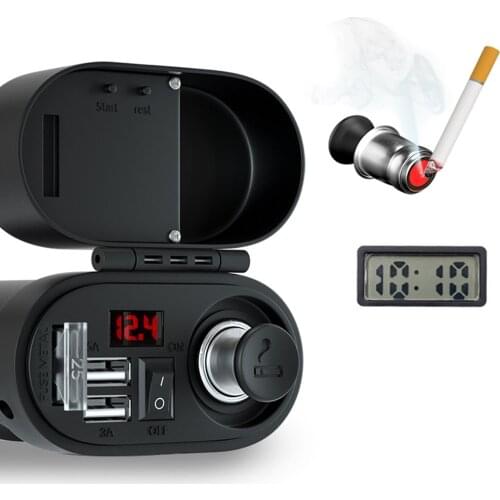 Motorcycle Cigarette Lighter Socket Dual USB Quick Charger Voltmeter Digital Clock Switch Control Waterproof