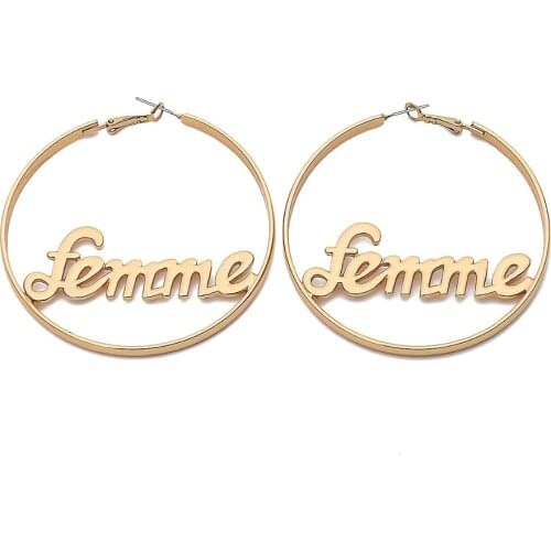 Rongho Brand Metal Letter femme Baby hoop earrings for women Gold circle Hiphop earring pendant Vintage jewelry