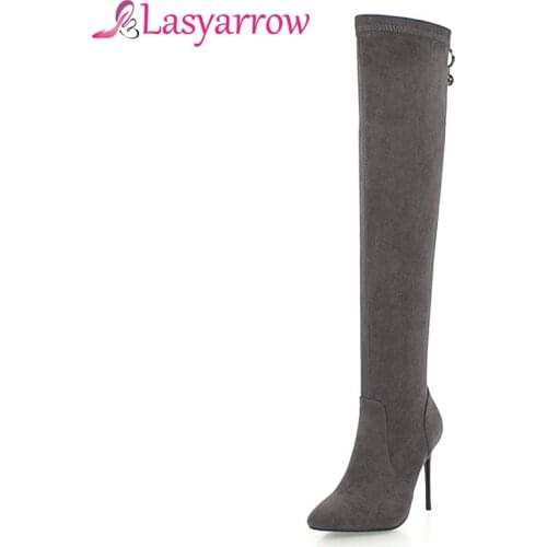 Lasyarrow Zipper Botas Femininas Sexy fashion Women Boots Over Knee High Boots Winter Females Footwear Crystal Thigh High Boots