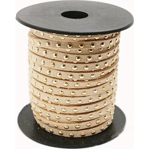 20Yds Beige/ Suede Cord,Microfiber Faux Cord,Gold Studded Suede Cord,Gold Riveted Cord,5mmx2mm,Bracelet Necklace Jewelry Making