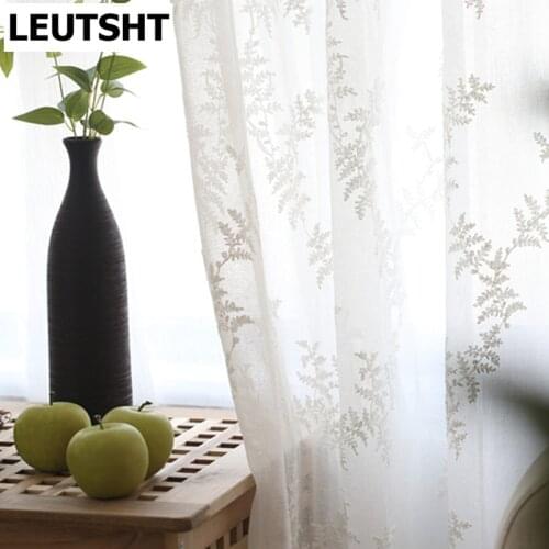 Modern White Tulle Curtains for Living Room Bedroom Leaves Embroidered Sheers Curtain Windows Drapes