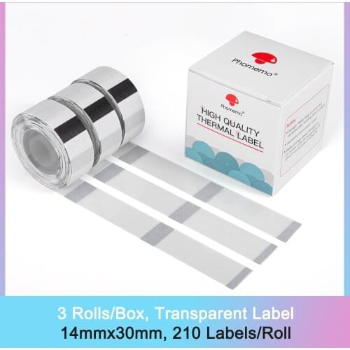 Phomemo D30 Thermal Label Self-Adhesive Transparent Label,14mmx30mm, for Phomemo D30 Label Printer, 210 Labels/roll, 3 Rolls
