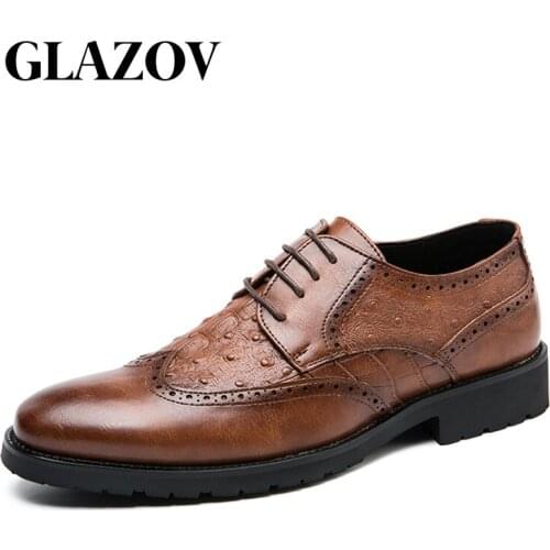 New Big Size Men Dress Shoes Genuine Leather Formal Business Luxury Wedding Mens Shoes Lace Up Brown Black Oxford Shoes for Men