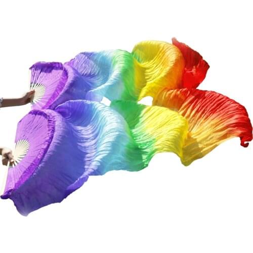 Belly dance silk fan 100% Real Silk Long Silk Fans Handmade Gradient Color Dance Fans Can Be Customized
