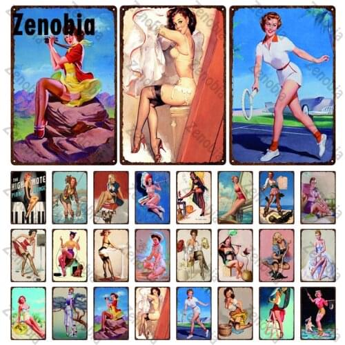 Pin Up Girl Plaque Vintage Metal Tin Sign Sexy Girls Decorative Plates Metal Poster for Bar Pub Club Wall Stickers Home Decor