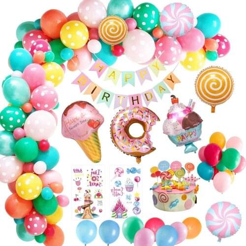 Balloons Arch Kit Ice Cream Candy Birthday Party Decorations for Girl Kids Candyland Lollipop Party Supply Happy Birthday Banner