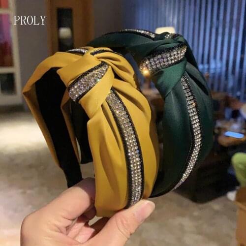 PROLY New Fashion Women Headband Shining Rhinestone Chain Hairband Center Knot Casual Turban Hair Accessories Wholesale