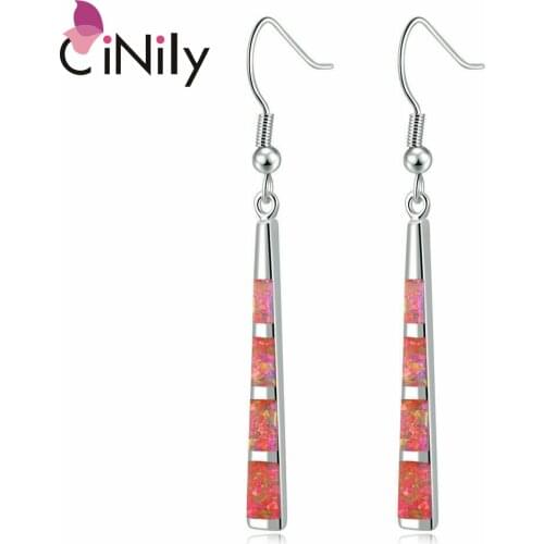 CiNily Orange Fire Opal Stone Long Dangle Earrings Silver Plated Elegant Line Earring Vintage Fashion Summer Jewelry Women Girls