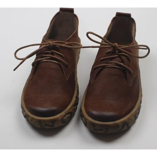 New Spring Flats Shoes Women Genuine Leather Oxford Shoes for Women Lace Up Round Toe soft Retro Comfortable drive women shoes