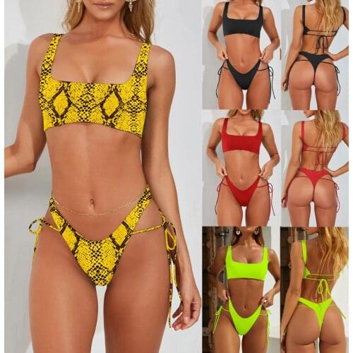 Womens Separate Swimwear Sexy Bandage Pure Color Bikini