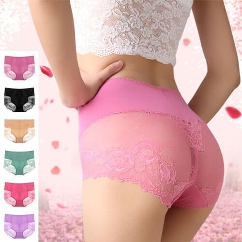 Sexy transparent panties lace cotton brief crotch ladies cueca high waist underwear fabric large size single triangle underpants
