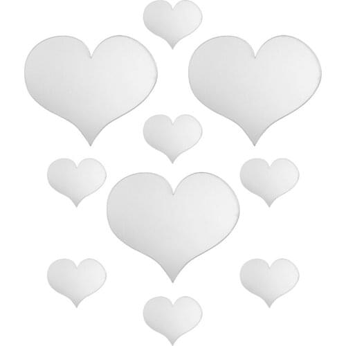10pcs Lovely Love Heart Mirror Stickers Silver Acrylic Glass Self Ahesive Stickers Wall Decal Art Decoration Removable