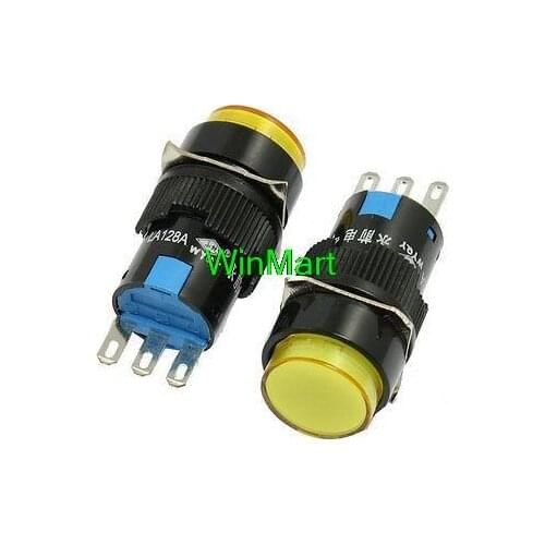 10Pcs 3 Pin Momentary 1NO 1NC Yellow Round 16mm Push Button Switch AC 250V 5A