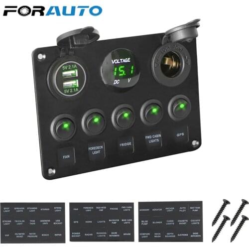12V Waterproof Digital Voltmeter Dual USB Port Outlet Combination Car Marine Boat LED Rocker Switch Panel