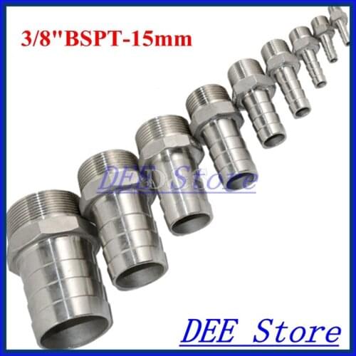 3PCS 3/8"BSPT Male Thread Pipe Fittings x 15 MM Barb Hose Tail Connector Joint Pipe Stainless Steel SS304 connector Fittings