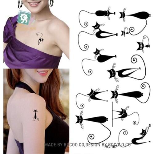 Body Art Sex Products waterproof temporary tattoos paper for men women Lovely black cat design flash tattoo sticker HC1167