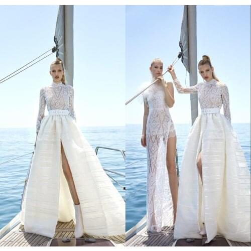 Whole Lace Upper Wedding Dresses With Split Train Ball Gown Belt Vestido De Noiva Custom Made Bridal Dress