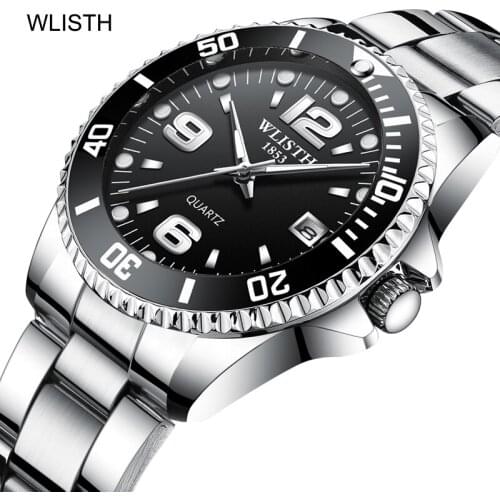 WLISTH The Mens' Watches Brand Steel Strip Waterproof Clock Male Night Light Sports Watch Men Quartz Wrist Watch Calendar