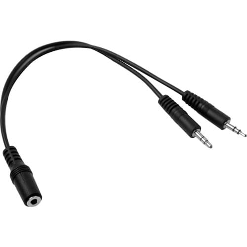 Black 3.5mm female to 2 of 3.5mm Male Audio Splitter Cable for speakers or headphones