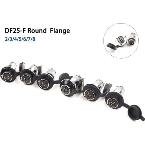 DF25 GX25 Aviation Connectors Circular Flange Female Socket & Male Plug M25 2/3/4/5/6/7/8 Pin Wire Connector With cover