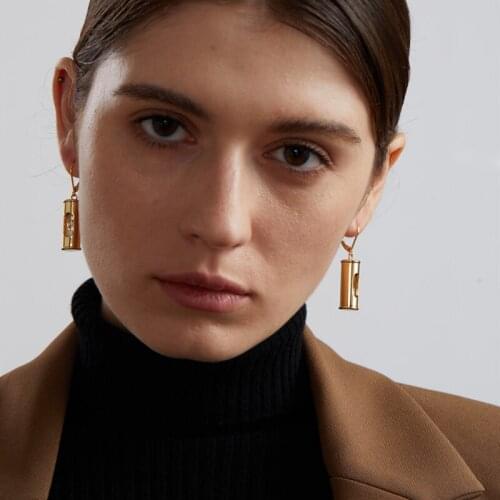 Women Jewelry Hourglass Drop Earrings Brass With 18K Gold Punk Party Gown Runway Rare South Korean Japan Boho