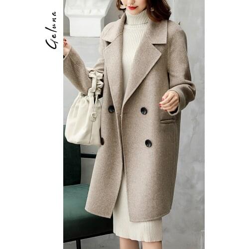 Double sided tweed coat womens middle and long style 2021 autumn and winter new herringbone high-end wool coat women are thin