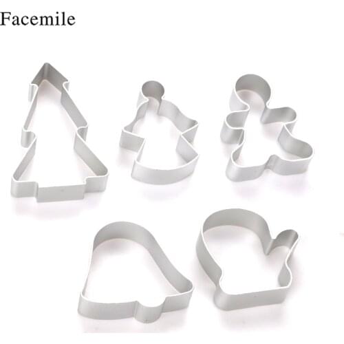 Facemile 5PCS Christmas Series Fondant Cake Biscuit Baking Cookie Plunger Cutter Decor Glove Christmas Tree Pastry Mould