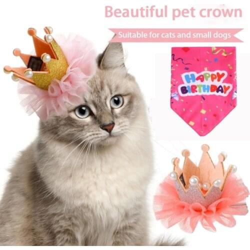 Pet Birthday Headwear Caps Crown Hat and Scarfs for Cat Dog Party Supplies Costume Bandana Headwear Crown Pet Accessories