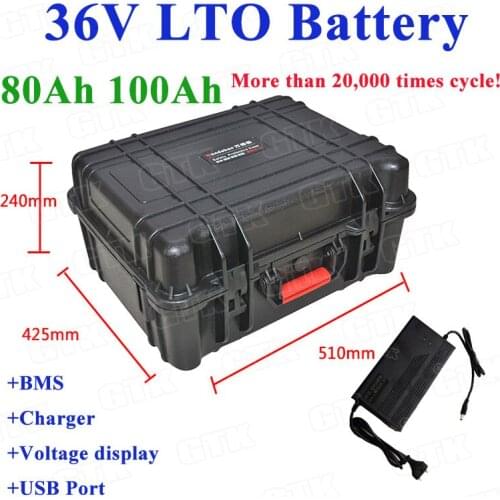 GTK LTO 36V 80Ah 100Ah Lithium Titanate Battery Pack 2.4v cells for 1000w backup power motocycle boat machine +10A Charger