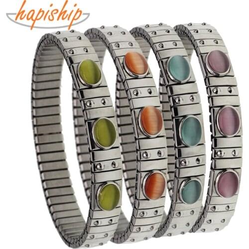 Hapiship 2018 Womens Jewelry 9mm Width Stainless Steel Opals 17.4cm Elastic Bracelet For Best Friend Wife Gift MY08