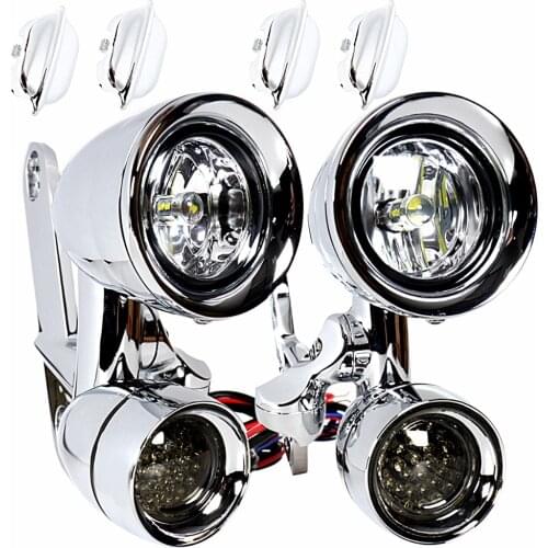 Chrome LED Fairing Mounted Driving Lights&LED Smoked Turn Signals For Harley Touring Electra Street Glide Road King 1996-2013