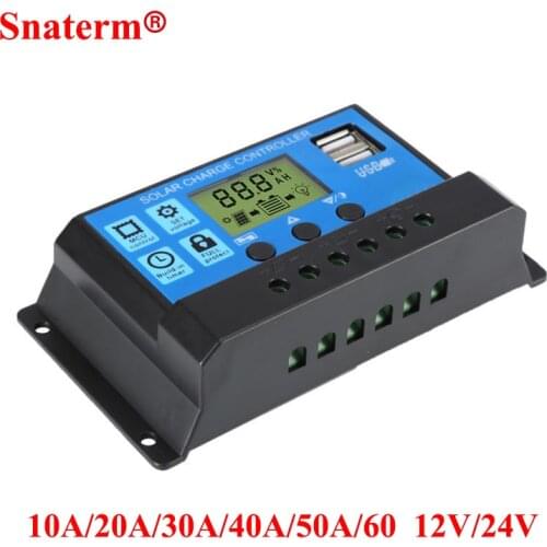 Solar Panel Charge Controller Regulator Collector 30A 20A 10A 12V-24V Auto 5V Dual USB Display for Lead Acid Batteries LCD