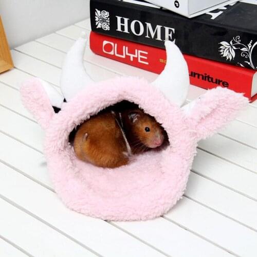 Short Plush Cow Shape Hamster Sleeping Bed Small Animals Cage Nest Kennel Chinchilla Squirrel Guinea Pig Soft Bed Supplies