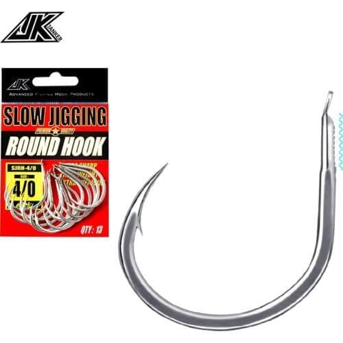 JK SJRH Slow Jigging Round Light Fishing Hooks Sea Carbon Flat Lure Fishhook 1/0 2/0 3/0 4/0 anzois tuna Jigs Hook Hamecon Tools