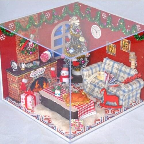 Dollhouse Miniature with Furniture, DIY Wooden Dollhouse Kit Plus Dust Proof , 1:24 Tiny House Building Kit，(Merry Christmas