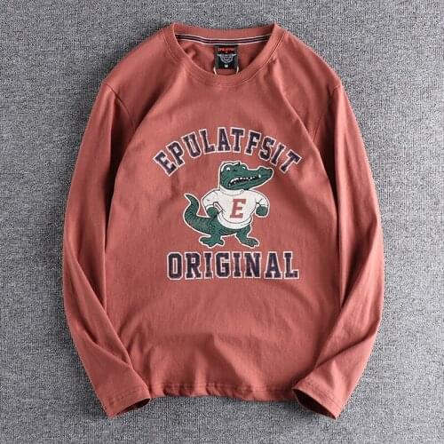 2021 Personalized cartoon animal printing trend mens long sleeve T-shirt pure cotton round neck fashion bottomed top shirt 306