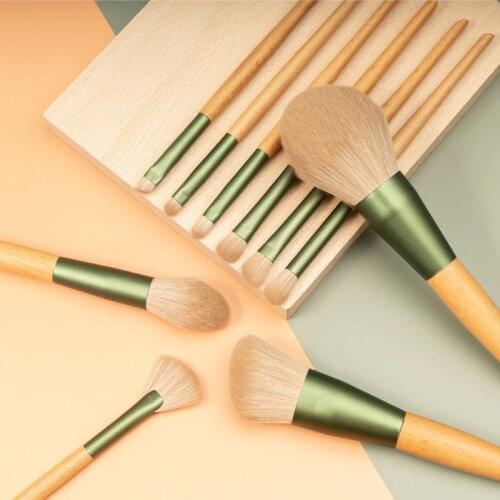 New 10 Qingluo Makeup Brush Set Beginners Blush Powder Eye Shadow and Nose Shadow Brush Multi-functional Solid Wood Beauty Tools