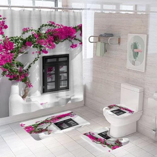 Bathroom Decor Waterproof Shower Curtain Set Toilet Cover Non-Slip Bath Mat Rug Carpet Toilet Seat Bathroom Accessories Washable
