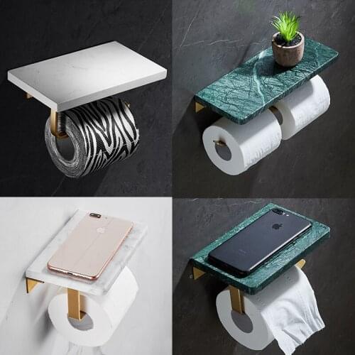 Wall Mounted Marble Toilet Paper Holder Tissue Paper Holder Roll Paper Box with Phone Storage Shelf Bathroom Accessories