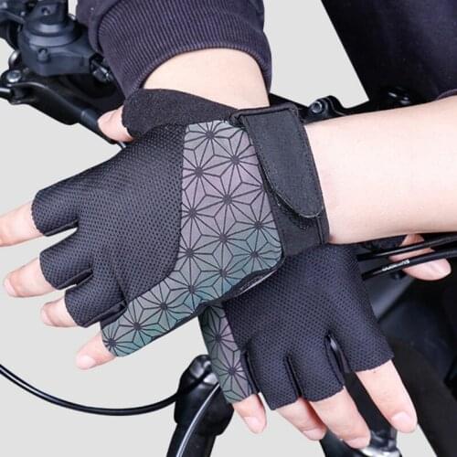 Latest Shockproof Cycling Gloves Half Finger Colorful Reflective Kitted Mesh Women Palm Pad Bicycle Gym Fitness MTB Bike Glove